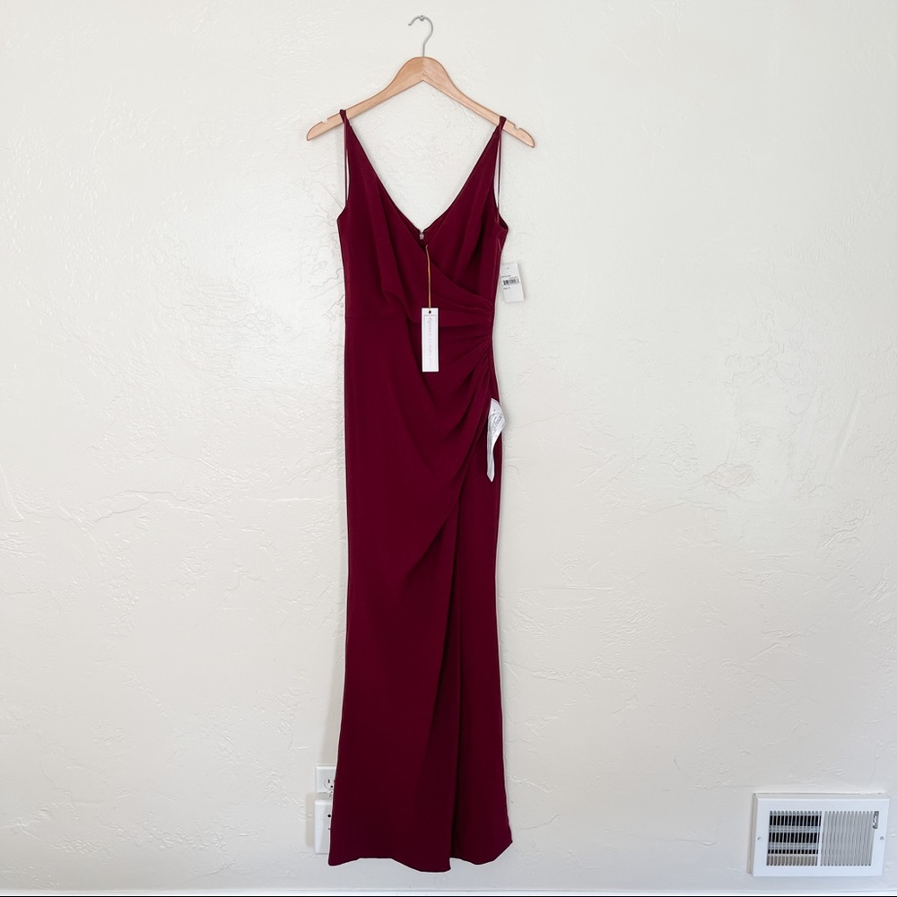 NWT [dress the population] ruched side slit dress